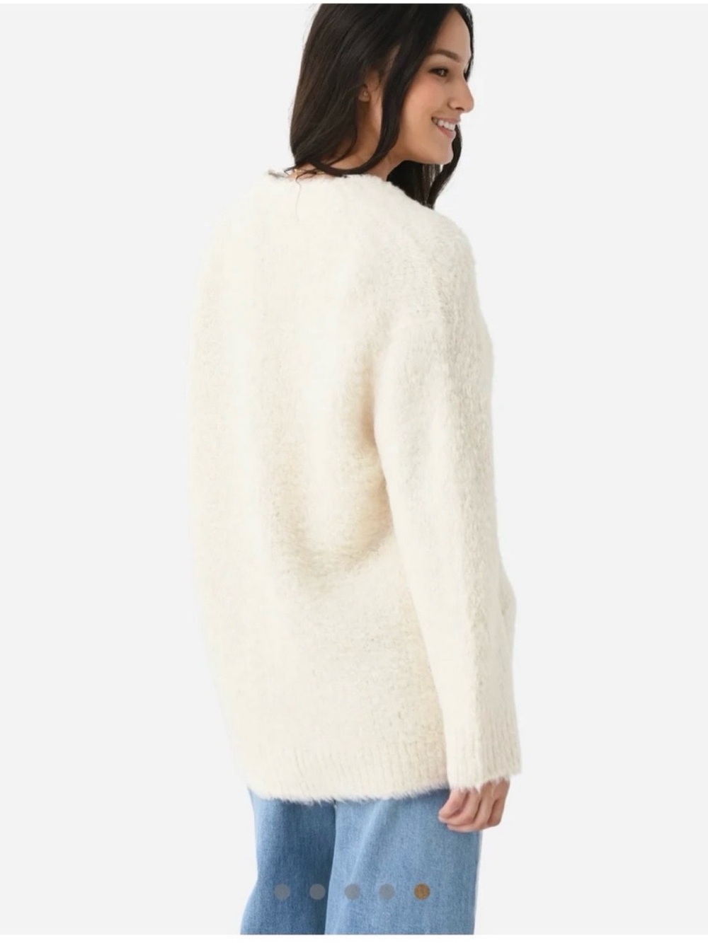 Vince Cream Fuzzy Button-Front Women's Cardigan - Picture 3 of 11